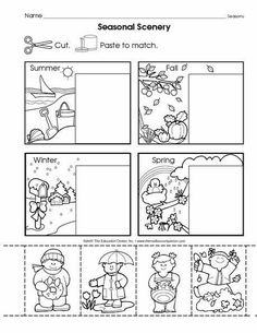 the seasons scene worksheet is shown with pictures and words to help students learn how to