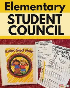 an elementary student's book with the title elementary student council written in black and yellow