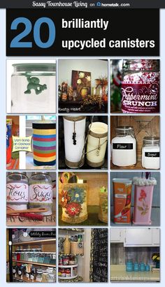 there are many different types of canisters on this page, and the title says 20 brilliantly upcycled canisters