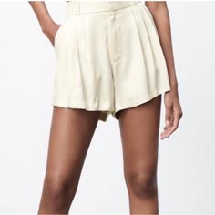 Nwt Zara Satin Shorts Medium Cream Pockets Belt Loops, Also Stretch In Back Spring Cream Bottoms With Built-in Shorts, Elegant High-waisted Shorts For Summer, Cream Fitted Shorts For Spring, Trendy Beige Wide-leg Shorts, Elegant High Waist Summer Shorts, Chic Solid Color Summer Bottoms, Chic Cream Bottoms With Built-in Shorts, Trendy Cream Shorts For Summer, Chic Wide Leg Shorts For Day Out