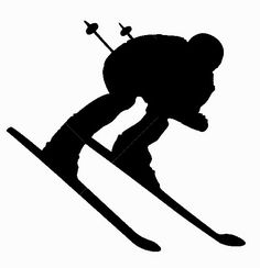 the silhouette of a skier is shown in black and white