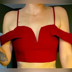 Bought And Tried On But Never Worn Out By Me! Item Sold As Is Where Is Thank You For Shopping Red Fitted V-neck Crop Top, Red Crop Top, Boutique Tops, Women's Boutique, Ladies Boutique, Off The Shoulder, Crop Top, Womens Tops, Crop Tops