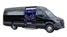 a black van with the door open on a white background