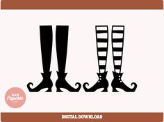 three legs with black and white striped stockings on them are standing next to each other