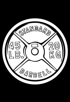 a black and white drawing of a barbell logo on a black background with the words standard