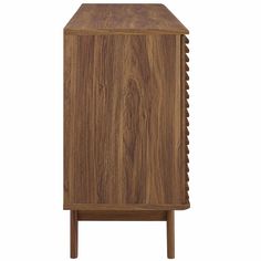 the wooden cabinet is made from wood and has an unusual pattern on it's sides