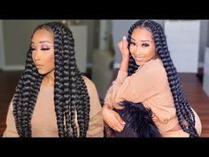 Easy Braided Hairstyles Side Part, Long Jumbo Braids For Black Women, 4 Big Box Braids Jumbo, Popsmoke Braids Women, Jumbo Cornrows Braids For Black Women, Jumbo Plaits, 4 Big Braids, Jumbo Feed In Braids, 4 Jumbo Braids