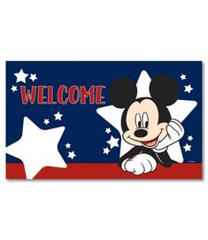 a mickey mouse welcome sign with stars on it