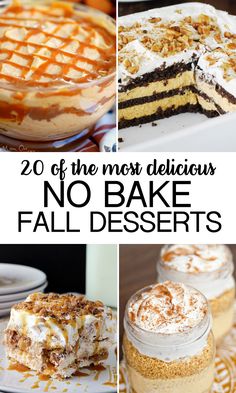 different desserts with the words 20 of the most delicious no bake fall desserts