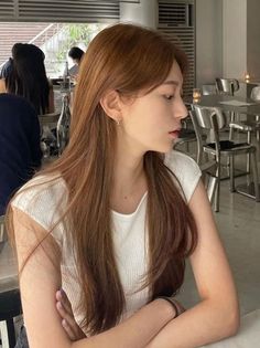 Ginger Hair Color On Asian, Korean Copper Brown Hair, Golden Caramel Brown Hair, Maple Hair Color Brown, Copper Brown Asian Hair, Reddish Orange Brown Hair, Korean Fall Hair Color, Kdrama Hair Color, Caramel Brown Hair Asian