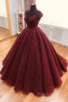 Shiny Off the Shoulder Burgundy Prom Dresses Prom Dresses Long Sparkly, Prom Dresses Dark, Burgundy Prom Dress Long, Evening Dress Outfit, Burgundy Formal Dress, Burgundy Prom, Dress Quinceanera, Sparkly Prom Dresses, Corset Dress Prom