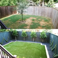 the backyard is clean and ready to be used as an outdoor space for people to play in