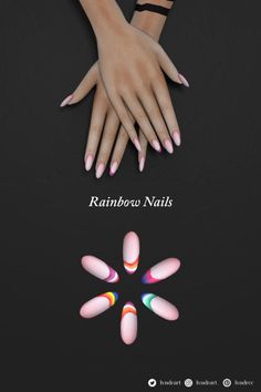 two hands with multicolored nails on them and the words rainbow nails above it