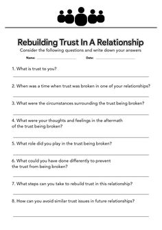 Building Trust Worksheets for Families Communication Skills For Couples, Communication Worksheets For Couples, Communication Skills For Relationships, Trust Based Relational Intervention, Trust Exercises For Couples, Relationship Communication Exercises, Trust Worksheets, Couples Therapy Worksheets Communication, Dbt Skills Worksheets Free Printable