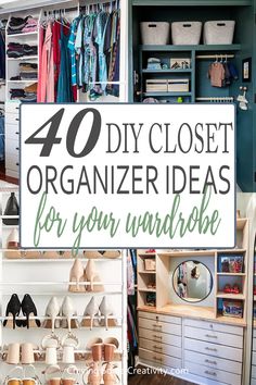 Collage of diy closet organizer and organization ideas. Bifold Closet Organization Ideas, 8ft Closet Organization, Walk In Closet Organization Ideas Diy, Closet Organization Ideas Diy, Diy Closet Organization Ideas, Small Bedroom Closet, Closet Organizer Ideas, Closet Wall Organizer, Spare Room Closet