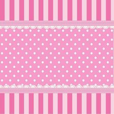 a pink and white striped background with polka dot trimmings on the border,