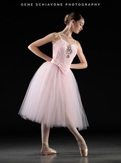 a young ballerina in a pink tutu and ballet shoes posing for the camera