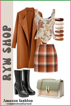 Stay chic and cozy this fall with this perfectly curated outfit featuring a warm rust coat, a floral corset top, and a plaid mini skirt. Complete your look with sleek black boots, a stylish two-tone purse, and earthy-toned nail accessories for an extra touch of glam. Shop these trending pieces on Amazon and update your wardrobe for the season. #CommissionsEarned #FallFashion #AmazonFashion\n#CozyOutfitIdeas #PlaidSkirt #FloralCorset #LayeredFashion #BlackBoots #TrendyAccessories #AutumnOutfitIdeas #WomensFashion2024 Corset Fall Outfit, Floral Corset Top, Curated Outfit, Floral Corset, Layered Fashion, Update Your Wardrobe, Plaid Mini Skirt, Cozy Outfit, Fashion Toys