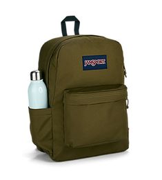 The SuperBreak Plus is a fresh take on the classic SuperBreak pack with an internal laptop sleeve and side water bottle pocket, making this pack as functional as it is far out. Green Jansport, Jansport Superbreak Plus, Mochila Jansport, Backpack Jansport, Adventure Backpack, Green Backpacks, Campus Backpack, Backpack Gift, Jansport Backpack