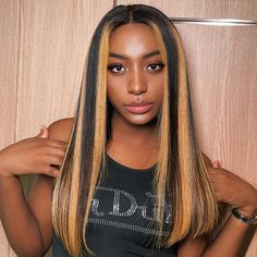 Dark Roots With Blonde Highlights, Highlight Wigs, Balayage Straight, Different Curls, Blonde With Dark Roots, Human Hair Wigs Blonde, Straight Blonde Hair, Blonde Hair With Highlights, Straight Lace Front Wigs