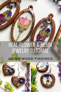 real flower and resin jewelry tutorial using wood findings