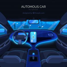 the interior of an automobile car with blue lights