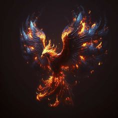 a fire bird flying through the air