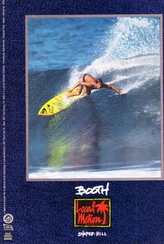 a man riding a surfboard on top of a wave in the ocean with words below him