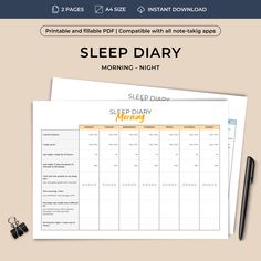 Enhance your sleep management with our Morning and Night Sleep Diary/Tracker, designed to help you monitor and improve your sleep patterns. This printable and PDF editable journal is perfect for individuals looking to track their sleep, manage sleep disorders, or maintain a consistent sleep routine. Features: Morning & Night Sections: Dedicated areas to record your sleep patterns, reflections, and observations for both morning and night. Customizable PDF: Easily fill out and save the form using Diary Tracker, Sleep Management, Morning Reflection, Sleep Diary, Hole Punches, Sleep Routine, Tracker Printable, Sleep Pattern, Night Sleep