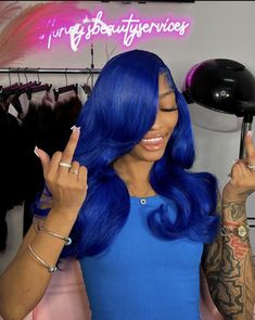 Rich Cat, Selfies Aesthetic, Uk Baddie, Baddie Pfp, Ig Pfp, Blue Lace Front Wig, Royal Blue Hair, Weave Hairstyles Braided