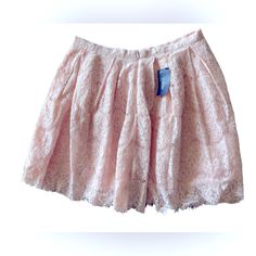 Forever 21 Pink Lace Pleated Skirt For Women Or Teens. Pink Lace Over A Solid Pink Lining. Sequins Scattered Throught The Lace. Size 30 Waist. Skirt Length: 17 1/2 Inches. 39% Cotton, 33% Rayon, 28% Nylon/Polyamide. Lining Is 100% Polyester. Hand Washable. Zip And Hook Closure. Nwt Condition With No Tears Or Stains. Discounted Shipping. Forever 21 Flowy Bottoms For Party, Forever 21 Flowy Party Skirt, Skirted Shorts For Spring Party, Fitted Skirted Bottoms From Forever 21, Forever 21 Pleated Mini Skirt For Party, Forever 21 Stretch Skirt For Spring, Forever 21 Stretch Skirt, Forever 21 Spring Lined Skirt, Trendy Forever 21 Flared Skirt Bottoms