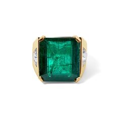 The Vintage Emerald Cut Emerald Ring is part of our curated one-of-a-kind Vintage Collection. This vintage cocktail ring features an emerald cut emerald center stone flanked with trillion cut diamond side stones. Available in 18K Yellow Gold Available in a size 6.75 Ring can not be resized Emerald size = 17.06 x 15.59 x 8.82mm Diamond weight and quality = Natural beryl emerald = 20.59 carats, Clarity Enhanced FW2 2 trillion cut diamonds = 1.5 carats, Color H, clarity SI1/SI2 GIA certified Estima Chunky Emerald Ring, Emerald Cut Emerald Ring, Vintage Cocktail Ring, Rings Rings, Ring Sale, Vintage Cocktail, Emerald Diamond, 1980s Vintage, Emerald Ring