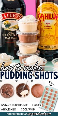 how to make pudding shots with chocolate and whipped cream