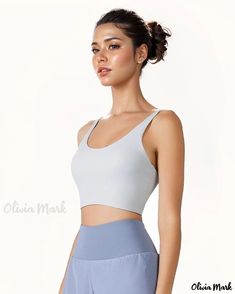 OliviaMark - Premium Sleeveless Performance Vest for Enhanced Comfort, Ideal for Active Sessions and Yoga, Versatile as an Outerwear Tank or a Supportive Sports Bra Blue Sleeveless Activewear With Built-in Bra, Compressive Sleeveless Activewear With Built-in Bra, Blue Tank Top With Built-in Bra For Yoga, Blue Sleeveless Activewear With Seamless Construction, Gray Workout Tank Top With Built-in Bra, Workout Gray Tank Top With Built-in Bra, Gray Athleisure Tank Top With Built-in Bra, Gray Yoga Tops With Built-in Bra, High Stretch Sleeveless Sports Bra For Pilates