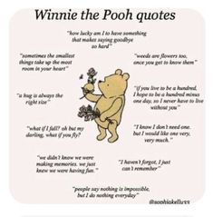 winnie the pooh quote with an image of a teddy bear holding flowers in it