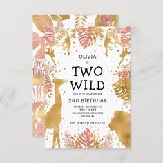 a pink and gold wild one birthday party card