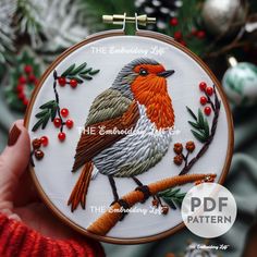 DESCRIPTION Ring in the new winter season with this Winter Robin hand embroidery pattern! Get your hoop ready and let's stitch up some holiday magic with this delightful embroidery project! Happy stitching! This listing is for a digital PDF pattern, which includes: ~ Printable pattern scaled to fit 3" to 8" hoops ~ DMC color and stitch suggestions ~ Beginner's Guide to Hand Embroidery with a FREE sample pattern ~ Beginner's Guide available in English, Español, Français and Deutsch ~ Reference photo of completed embroidery for inspiration As a reminder, no physical item will be shipped to you. HOW THIS ITEM WAS MADE ~ Reference Image: Designed with an AI generator using my creative input and hand embroidery expertise ~ Pattern: Hand-drawn by me in my little studio ~ Beginner's Guide and You Robin Embroidery Pattern, Robin Embroidery, Embroidery Reference, Robin Design, Modern Hand Embroidery Patterns, Christmas Robin, Paper Sewing, Hand Embroidery Patterns Free, Christmas Embroidery Patterns