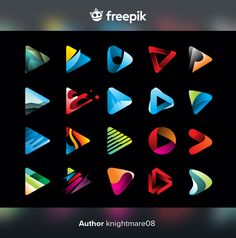 a set of different colored shapes on a black background, including triangulars and triangles