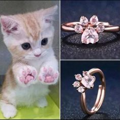 Brand New Super Cute Cat/Dog Paw Adjustable Rose Gold Ring. Animal Lover!!! Come Get This Ring!!! Stone: Cubic Zirconia Metal: Alloy Paw Ring, Diamond Cat, طابع بريدي, Cat Ring, Bear Paws, Zircon Ring, Cat Paws, Girly Jewelry, 귀여운 동물