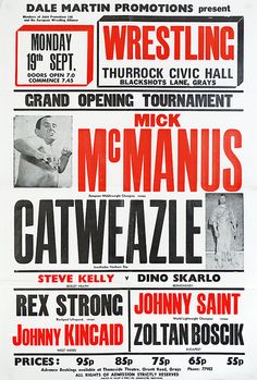 an old concert poster with the names of various acts in red, white and black