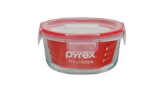 pyrex freshlock food storage container with red lid and clear plastic inserts