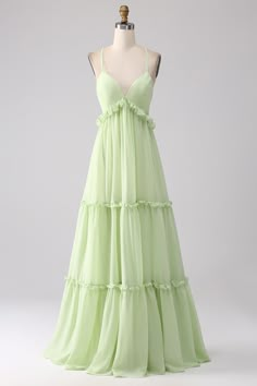 ZAPAKA Women Ruffles Green Bridesmaid Dress with Lace-up Back A Line Long Wedding Party Dress Luxury Flowy Chiffon Bridesmaid Dress, Luxury Bridesmaid Dresses With Flowy Skirt, Non Matching Bridesmaid Dresses Summer, Laidback Bridesmaid Dresses, Luxury Flowy Bridesmaid Evening Dress, Empire Waist Gown Prom, Layering Bridesmaid Dress, Hippie Bridesmaid Dress Long, Necklines For Spring Bridesmaids Dresses