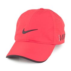 the nike women's tennis cap is bright pink and has a logo on it