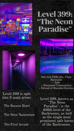 an advertisement for the neon paradise hotel in las angeles, california with images of rooms