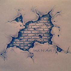 a brick wall with graffiti on it and the words ink n art written in black