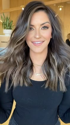 Chocolate Brown Hair Ash Highlights, Ash Brown Fall Hair, Medium Hair Brown Balayage, Mushroom Brown Hair Color Medium Length, Trending 2024 Haircuts, Neutral Brown Hair Color With Highlights, Summer 24 Hair Trends, Brown Mushroom Hair, Medium Length Dark Hair With Face Framing Highlights