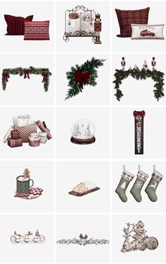 christmas decorations and gifts displayed on a white background