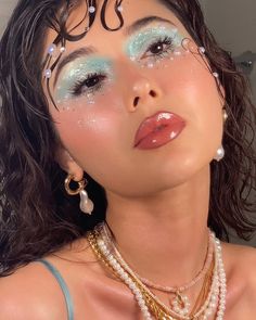 Water Makeup Look Element, Water Element Costume, Angel Seraphim, Mermaid Eye Makeup, Siren Costume, Mermaid Eyes, Water Symbol, Chappel Roan, Mermaid Core