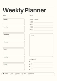 the weekly planner is shown in black and white