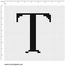 the letter t is shown in black and white, as well as a cross stitch pattern